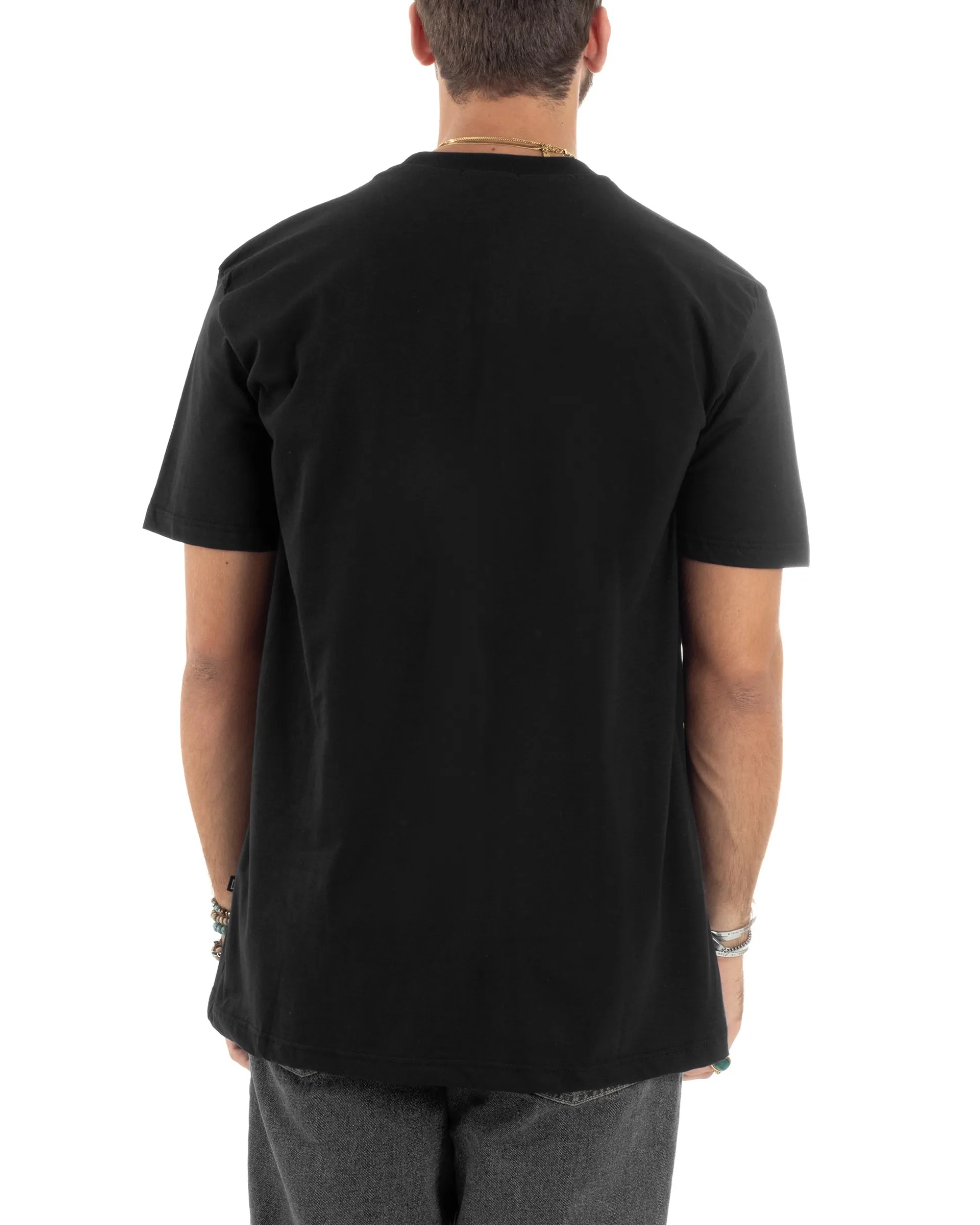 T-shirt Uomo Girocollo Mezze Maniche Cotone Premium Maglia Basic Casual Tinta Unita Nero GIOSAL-TS3082A