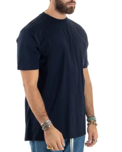 T-shirt Uomo Girocollo Mezze Maniche Cotone Premium Maglia Basic Casual Tinta Unita Blu GIOSAL-TS3084A