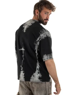 T-shirt uomo girocollo oversize fantasia tie-dye nero GIOSAL-TS3261A