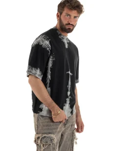 T-shirt uomo girocollo oversize fantasia tie-dye nero GIOSAL-TS3261A