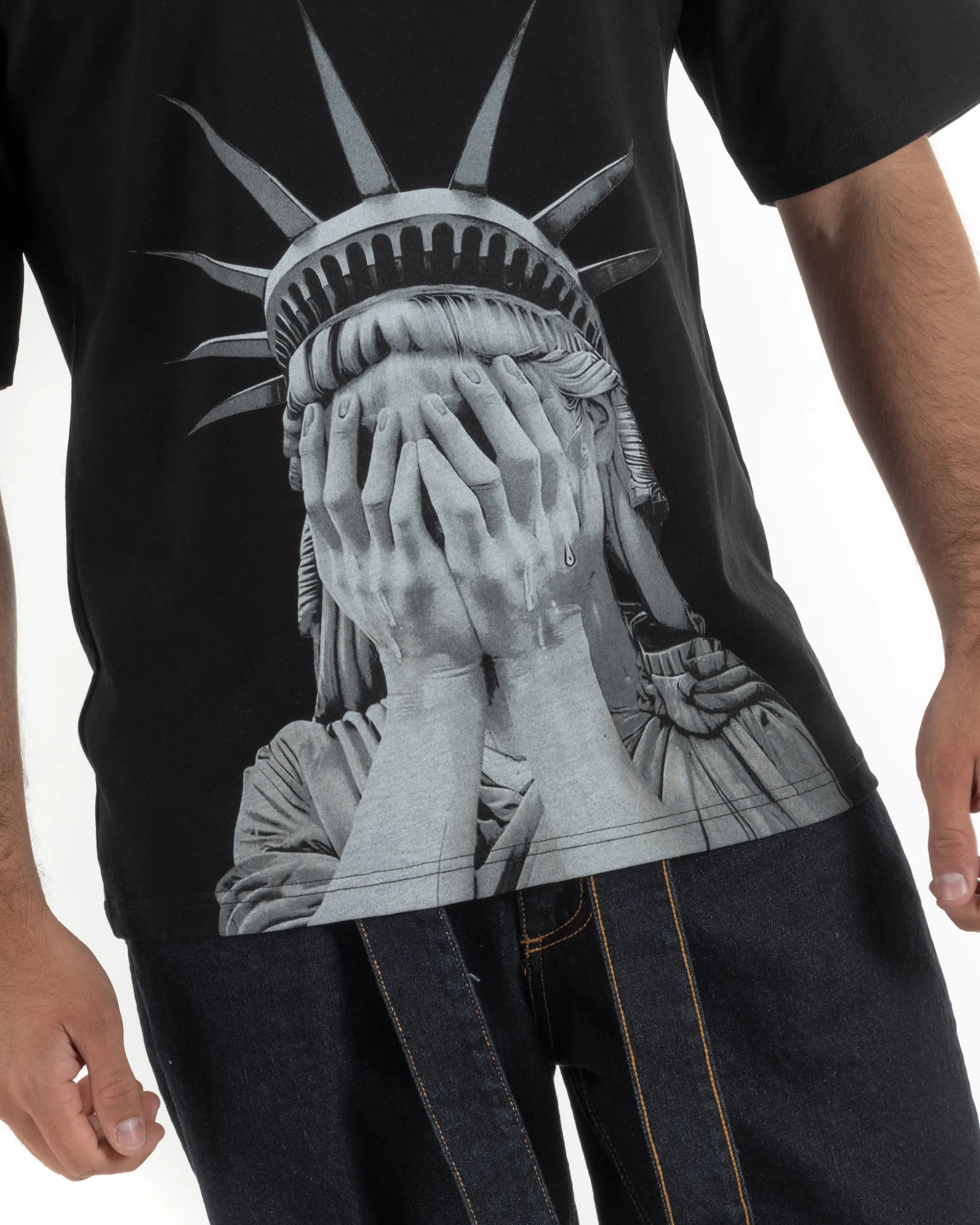 T-shirt uomo girocollo oversize streetwear con stampa nero GIOSAL-TS3308A