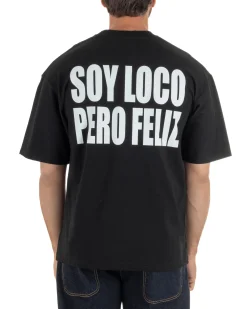 T-shirt uomo girocollo oversize streetwear stampa nero GIOSAL-TS3297A