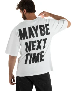 T-shirt uomo girocollo oversize streetwear con stampa bianco GIOSAL-TS3300A