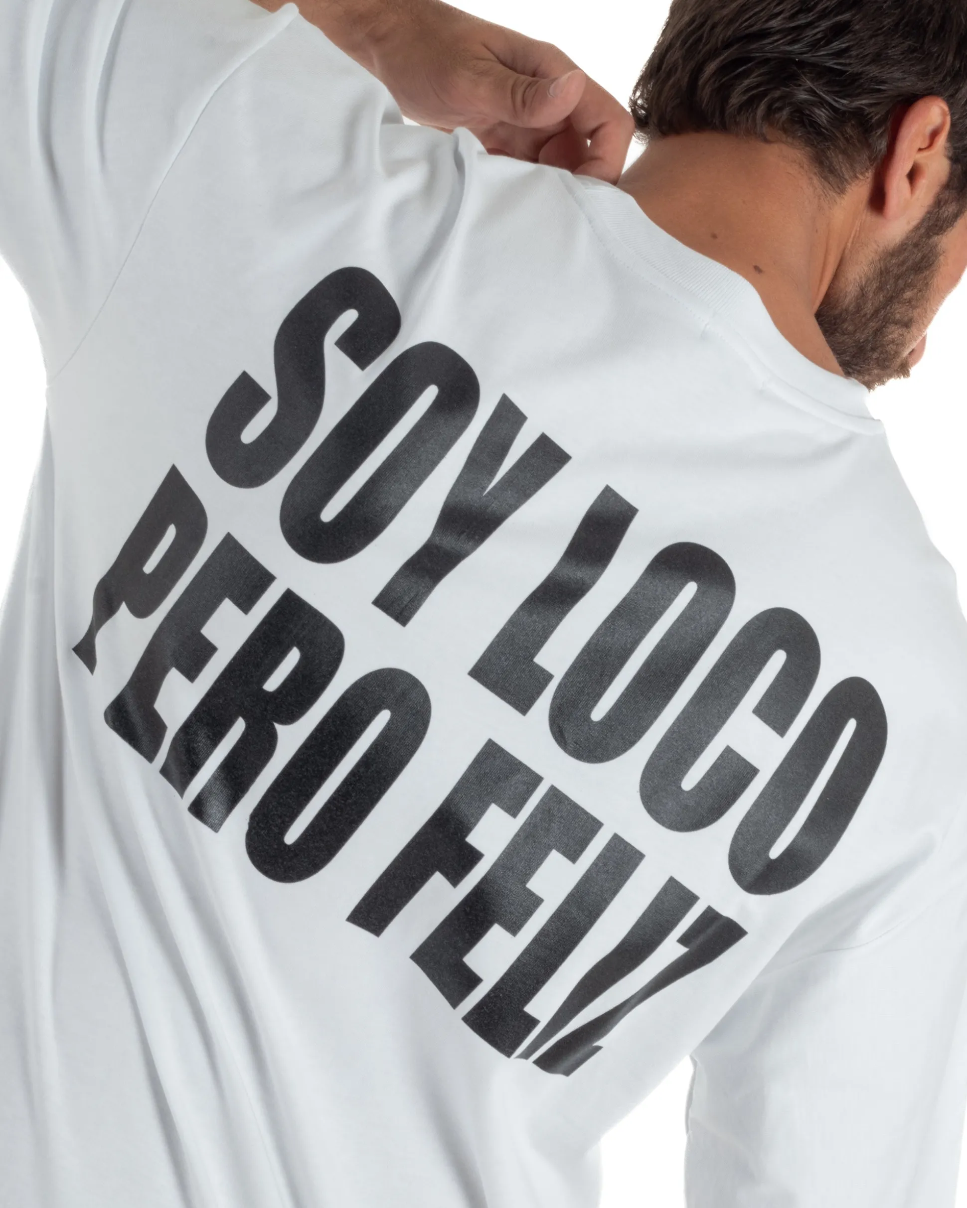 T-shirt uomo girocollo oversize streetwear stampa bianco GIOSAL-TS3296A