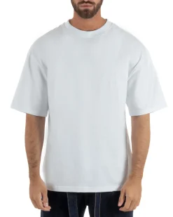 T-shirt uomo girocollo oversize streetwear stampa bianco GIOSAL-TS3296A