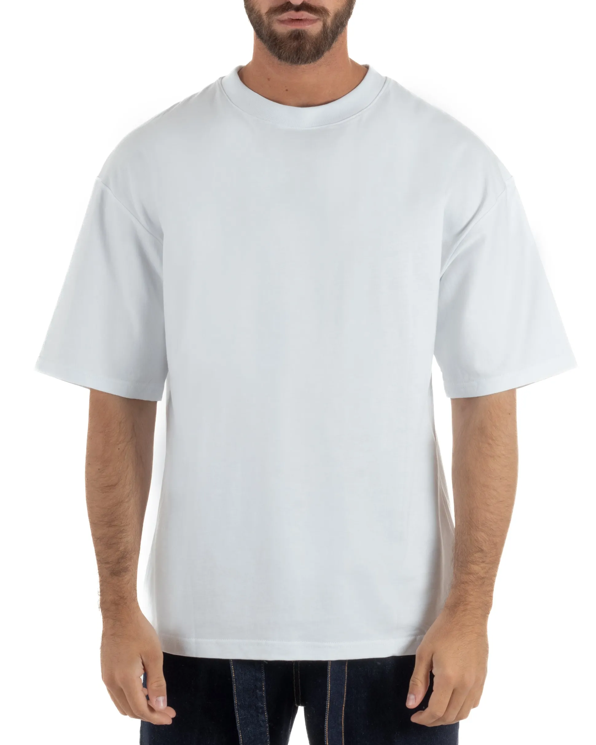 T-shirt uomo girocollo oversize streetwear stampa bianco GIOSAL-TS3296A