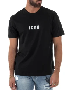 T-shirt Uomo Girocollo Regular Fit Stampa Basic Nero ICON ICUF2W6T002