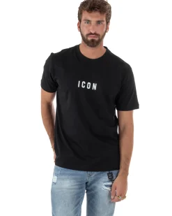 T-shirt Uomo Girocollo Regular Fit Stampa Basic Nero ICON ICUF2W6T002