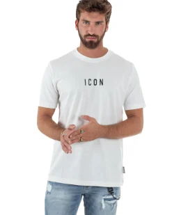 T-shirt Uomo Girocollo Regular Fit Stampa Basic Bianco ICON ICUF2W6T002