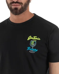 T-shirt uomo girocollo ricamo stampa gin tonic basic nero SUPERCULTURE-A1839