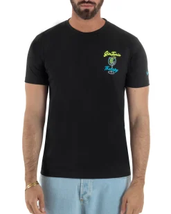 T-shirt uomo girocollo ricamo stampa gin tonic basic nero SUPERCULTURE-A1839