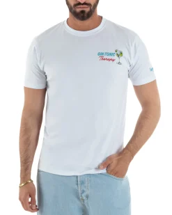 T-shirt uomo girocollo ricamo stampa gin tonic basic bianco SUPERCULTURE-A1905