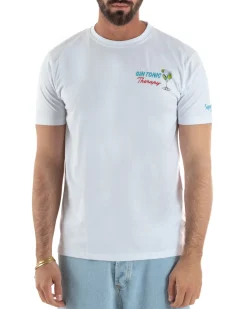T-shirt uomo girocollo ricamo stampa gin tonic basic bianco SUPERCULTURE-A1905