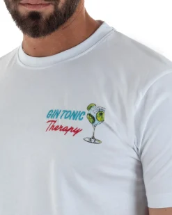 T-shirt uomo girocollo ricamo stampa gin tonic basic bianco SUPERCULTURE-A1905