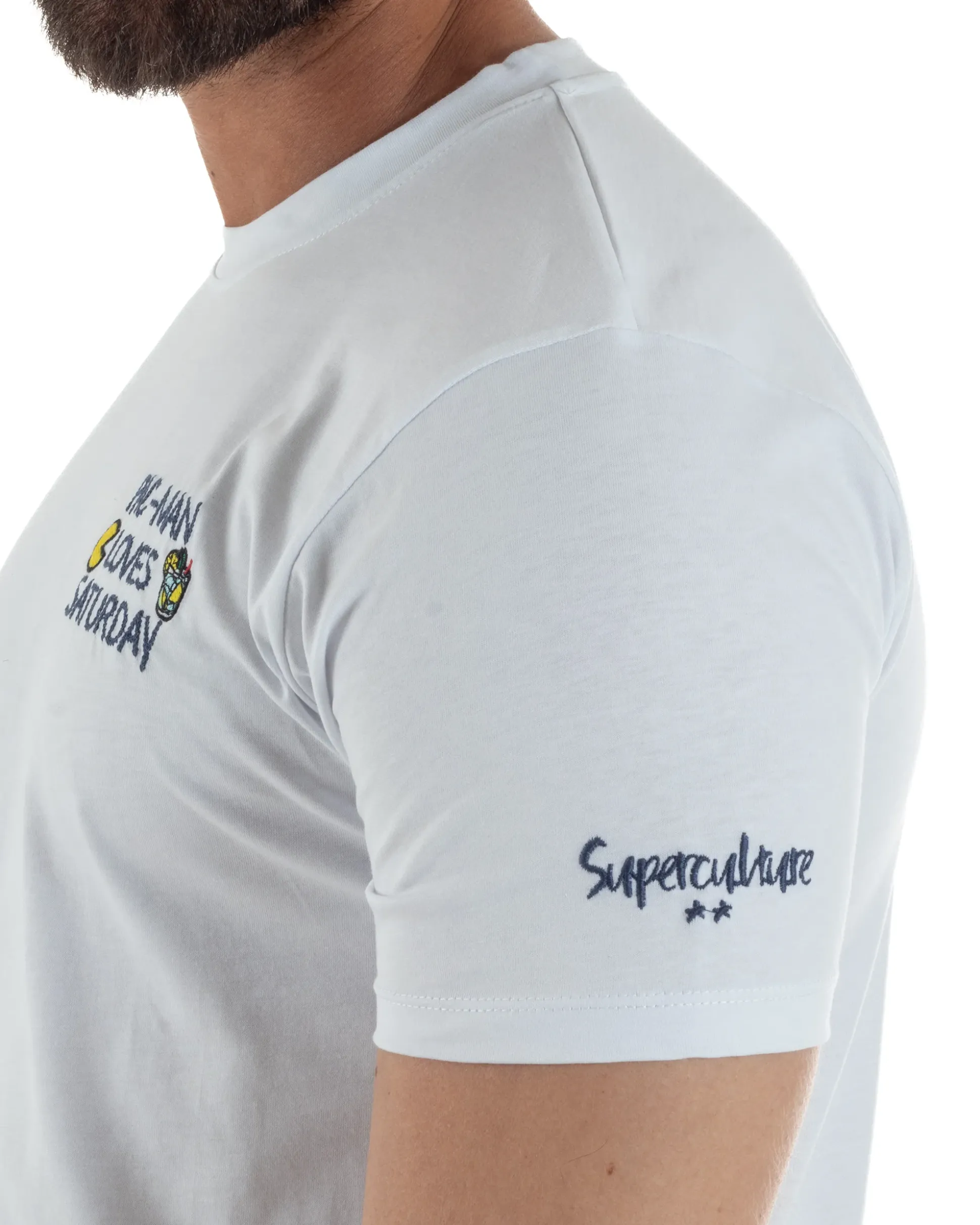 T-shirt uomo girocollo ricamo pac man loves basic bianco SUPERCULTURE-A1985