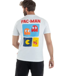 T-shirt uomo girocollo ricamo stampa pac man basic bianco SUPERCULTURE-A1981