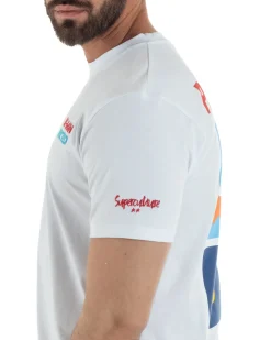 T-shirt uomo girocollo ricamo stampa pac man basic bianco SUPERCULTURE-A1981
