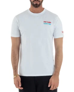 T-shirt uomo girocollo ricamo stampa pac man basic bianco SUPERCULTURE-A1981