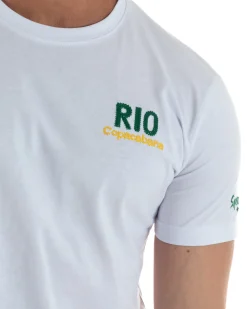 T-shirt uomo girocollo ricamo stampa rio basic bianco SUPERCULTURE-A1817