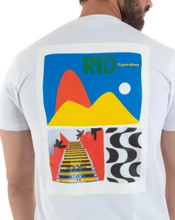 T-shirt uomo girocollo ricamo stampa rio basic bianco SUPERCULTURE-A1817