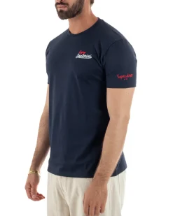 T-shirt uomo girocollo ricamo stampa santorini basic blu SUPERCULTURE-A1831
