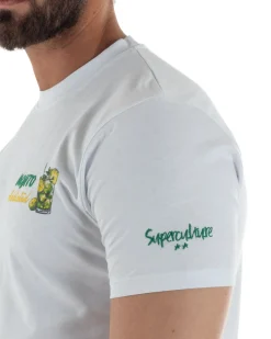 T-shirt uomo girocollo ricamo stampa mojito basic bianco SUPERCULTURE-A1903