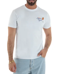 T-shirt uomo girocollo ricamo stampa spritz basic bianco SUPERCULTURE-A1901