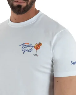 T-shirt uomo girocollo ricamo stampa spritz basic bianco SUPERCULTURE-A1901