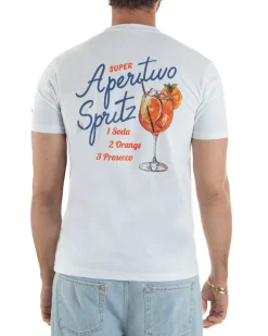 T-shirt uomo girocollo ricamo stampa spritz basic bianco SUPERCULTURE-A1901