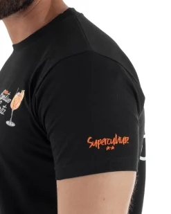 T-shirt uomo girocollo ricamo stampa spritz basic nero SUPERCULTURE-A1901