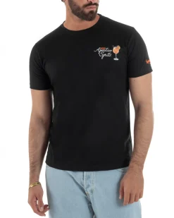 T-shirt uomo girocollo ricamo stampa spritz basic nero SUPERCULTURE-A1901