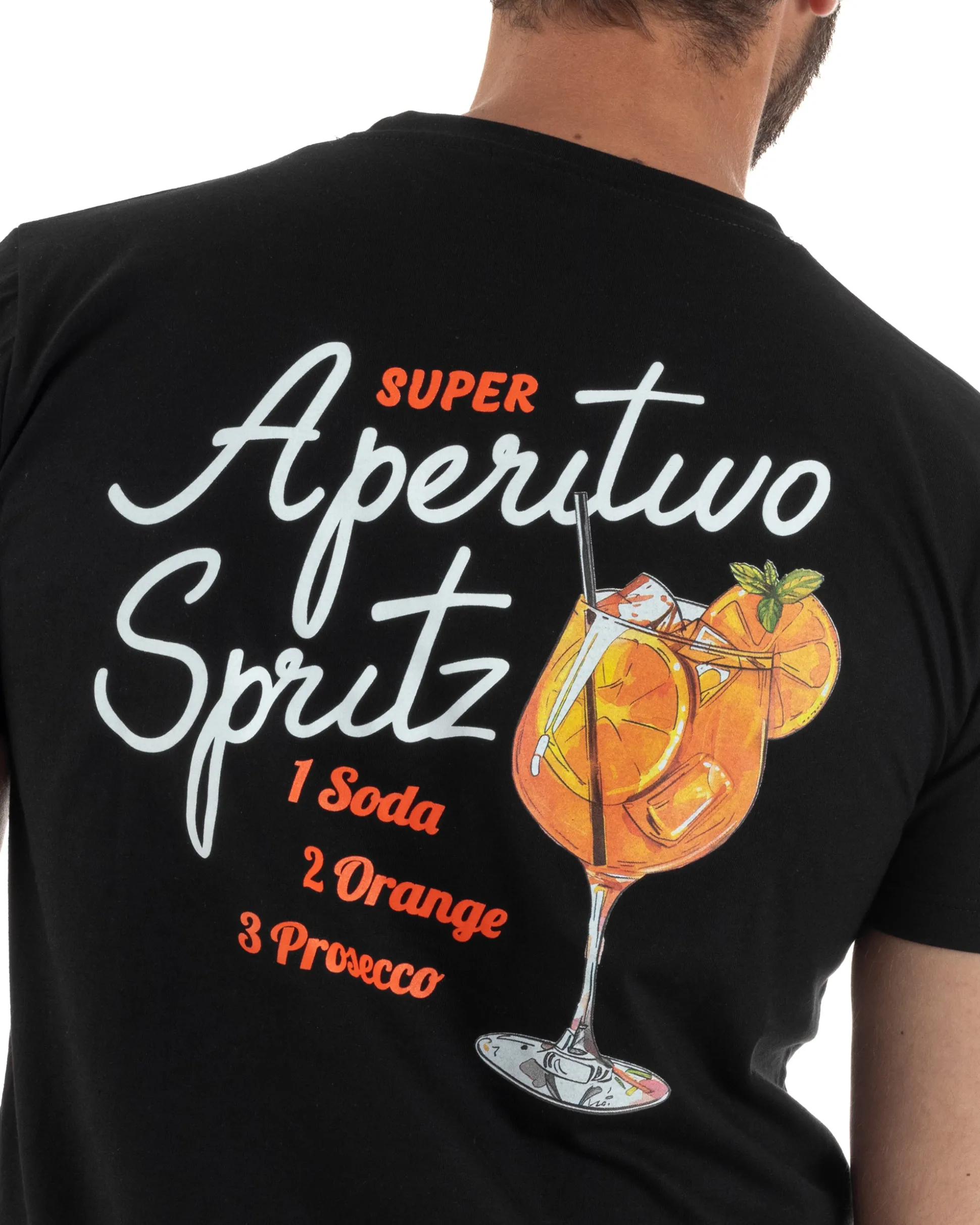 T-shirt uomo girocollo ricamo stampa spritz basic nero SUPERCULTURE-A1901