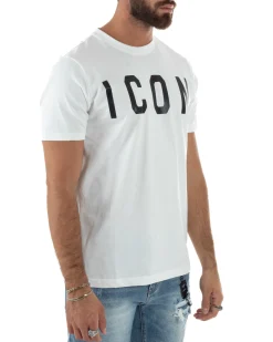 T-shirt Uomo Girocollo Stampa Basic Regular Fit Bianco ICON ICUF2W6T001