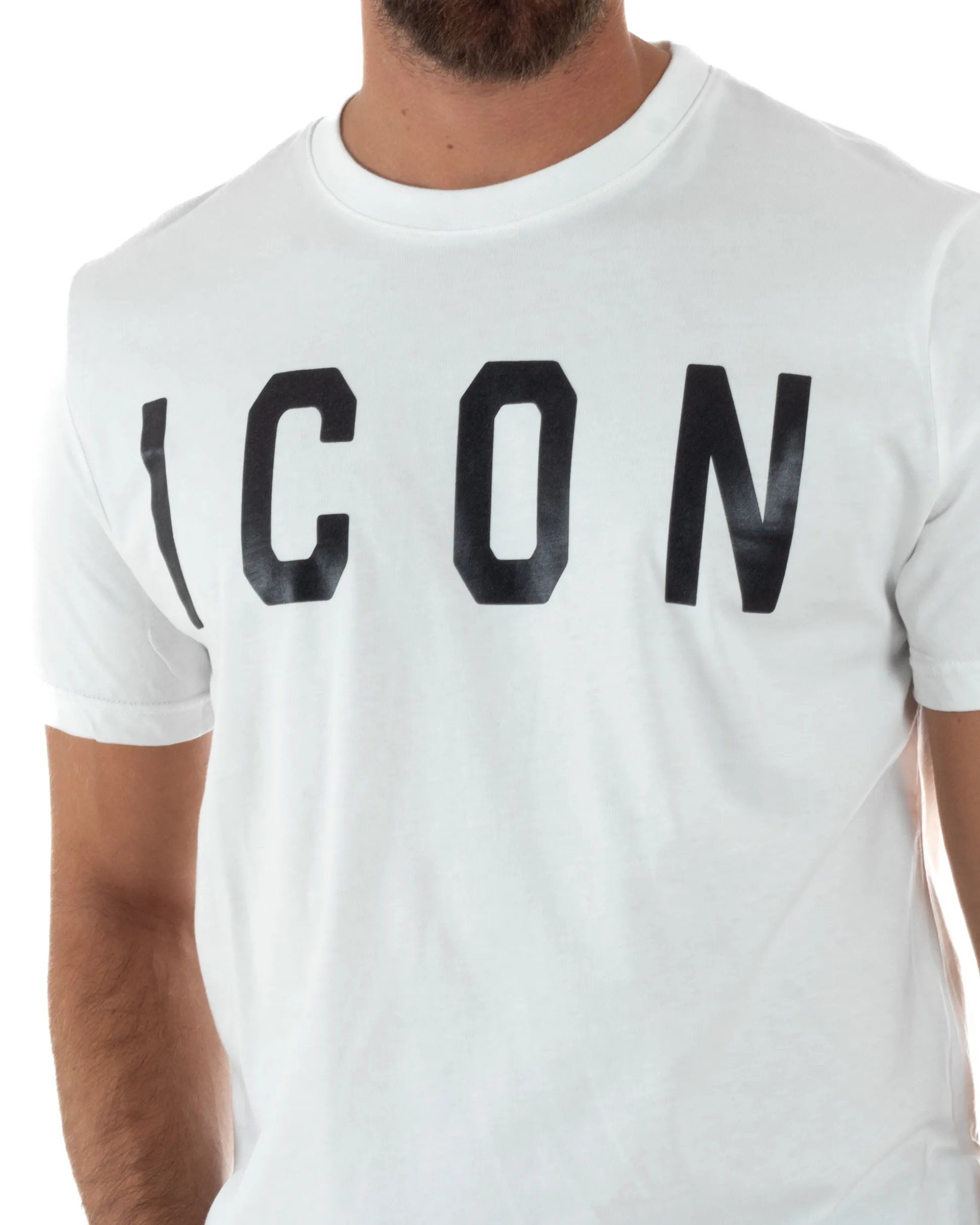 T-shirt Uomo Girocollo Stampa Basic Regular Fit Bianco ICON ICUF2W6T001