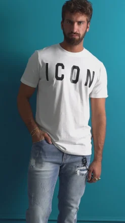 T-shirt Uomo Girocollo Stampa Basic Regular Fit Bianco ICON ICUF2W6T001