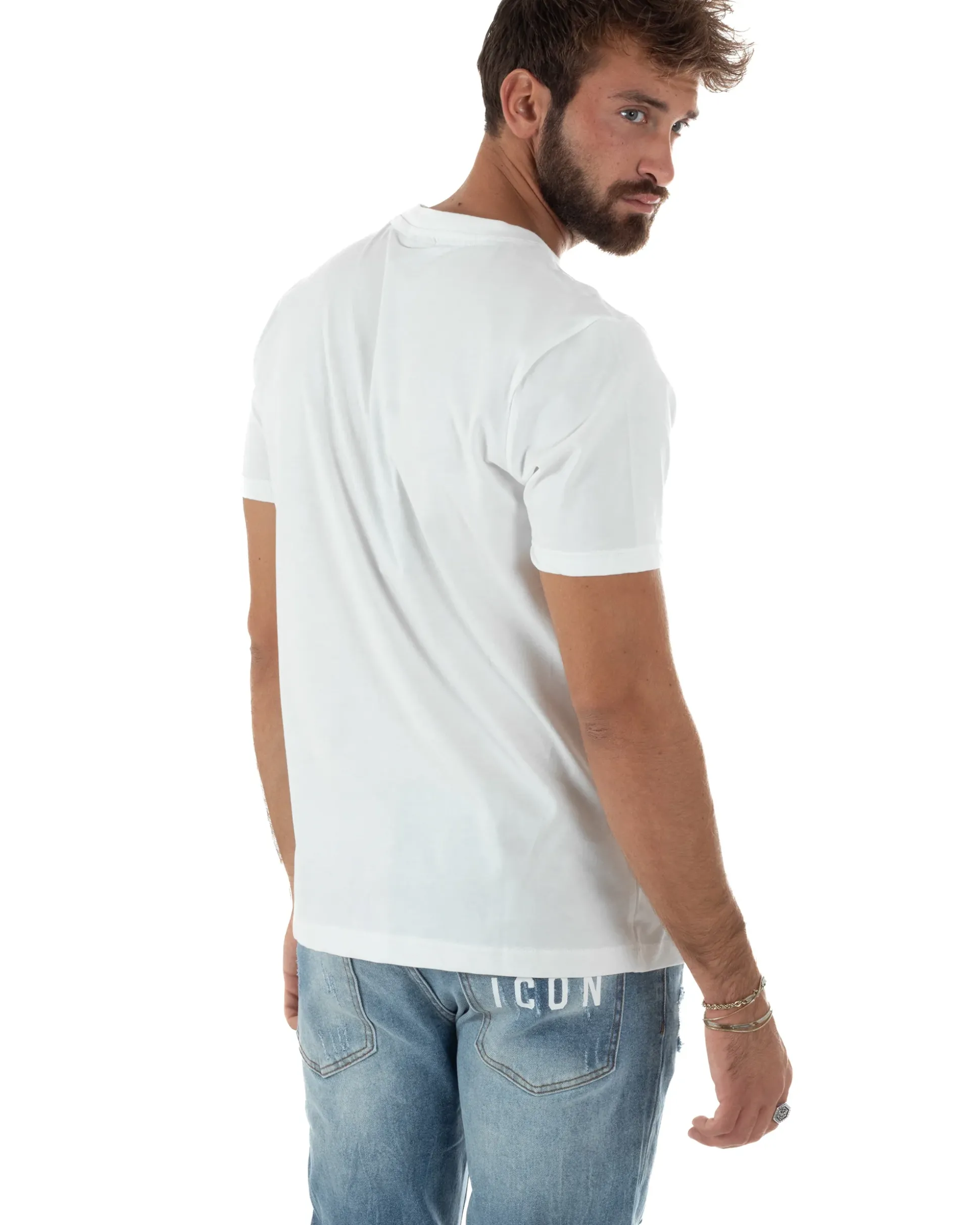 T-shirt Uomo Girocollo Stampa Basic Regular Fit Bianco ICON ICUF2W6T001