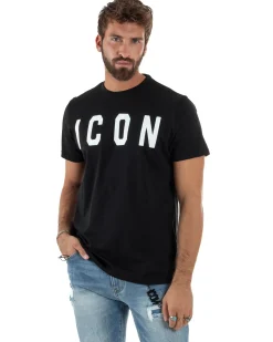T-shirt Uomo Girocollo Stampa Basic Regular Fit Nero ICON ICUF2W6T001
