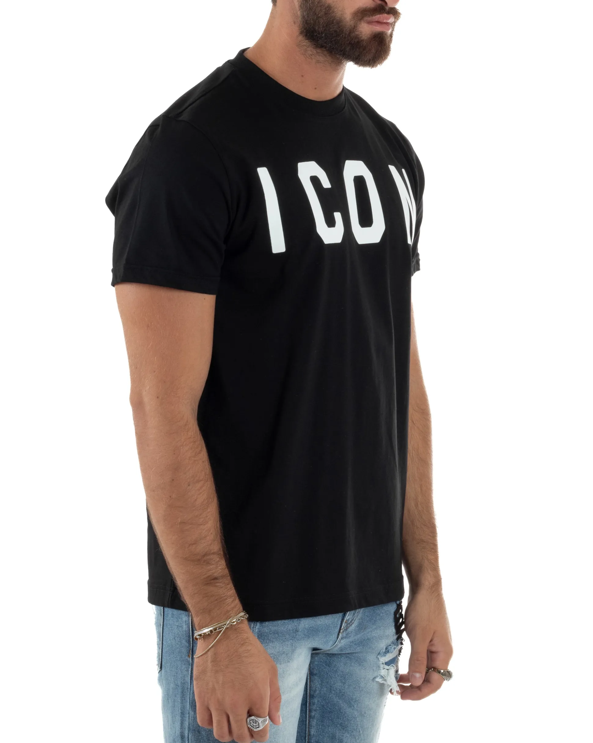 T-shirt Uomo Girocollo Stampa Basic Regular Fit Nero ICON ICUF2W6T001