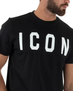 T-shirt Uomo Girocollo Stampa Basic Regular Fit Nero ICON ICUF2W6T001
