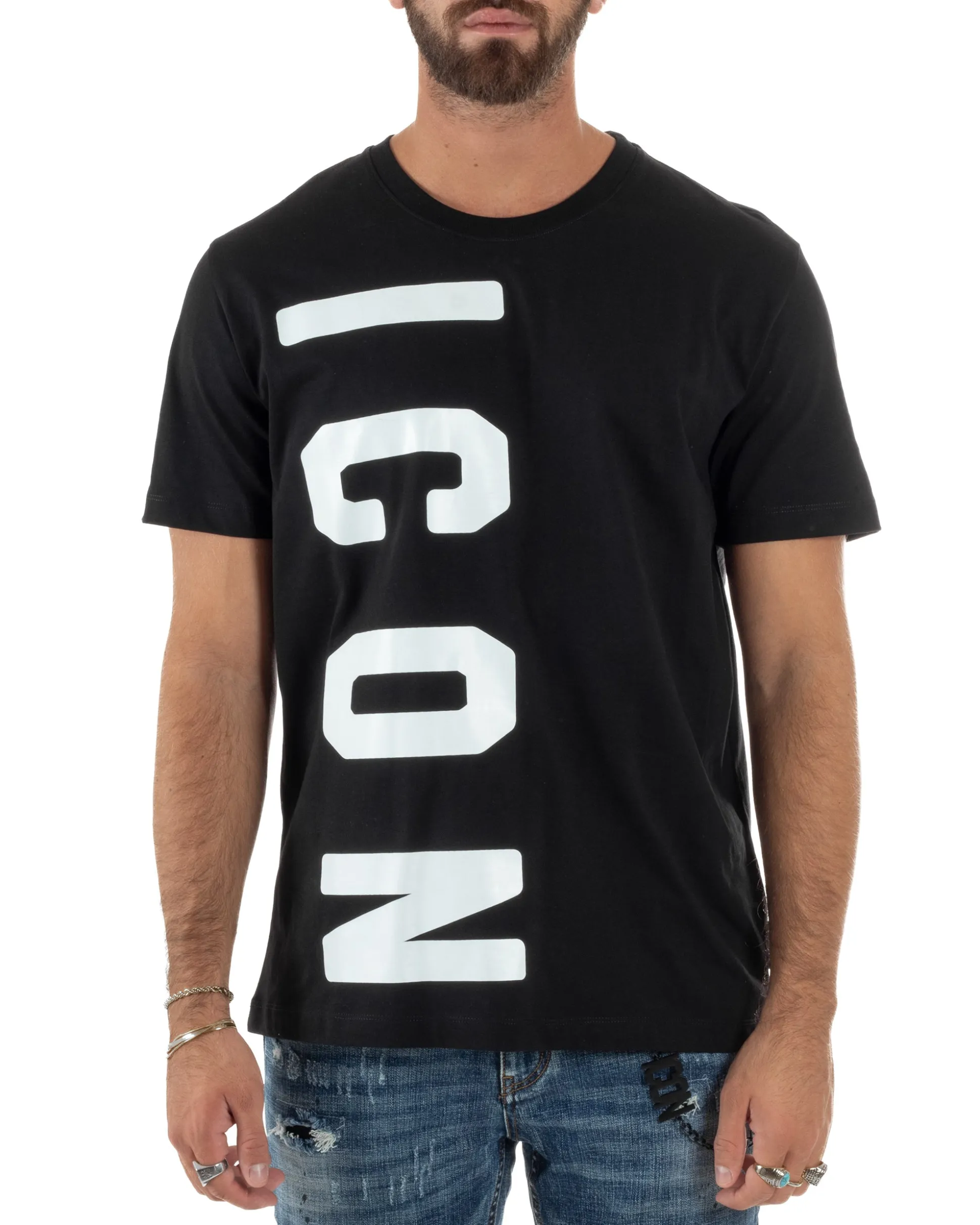 T-shirt Uomo Girocollo Stampa Basic Nero ICON ICUF2W6T004