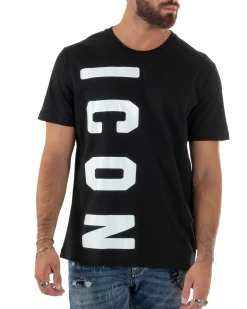 T-shirt Uomo Girocollo Stampa Basic Nero ICON ICUF2W6T004