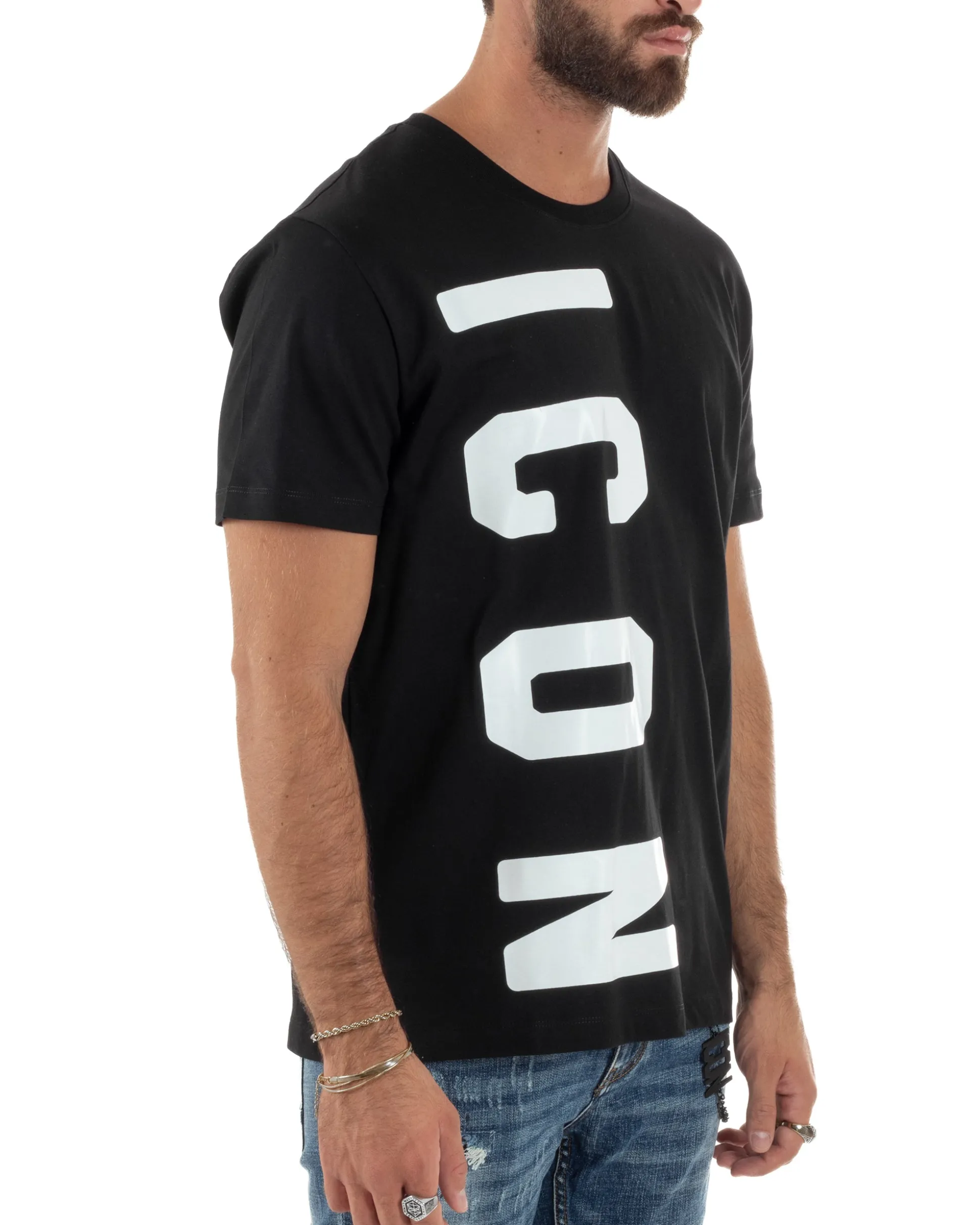T-shirt Uomo Girocollo Stampa Basic Nero ICON ICUF2W6T004