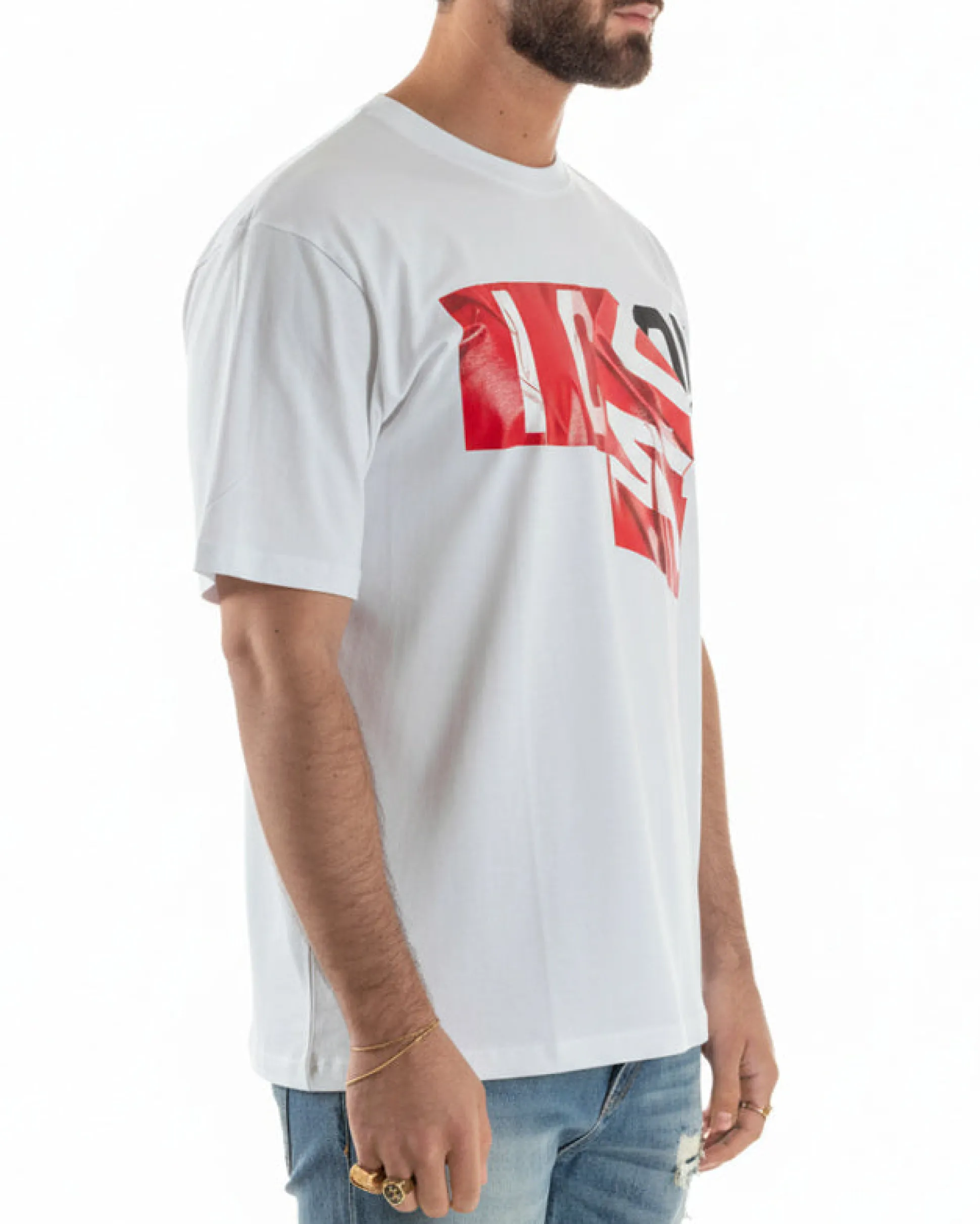 T-shirt uomo girocollo stampa basic bianco ICON IUT012