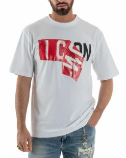 T-shirt uomo girocollo stampa basic bianco ICON IUT012
