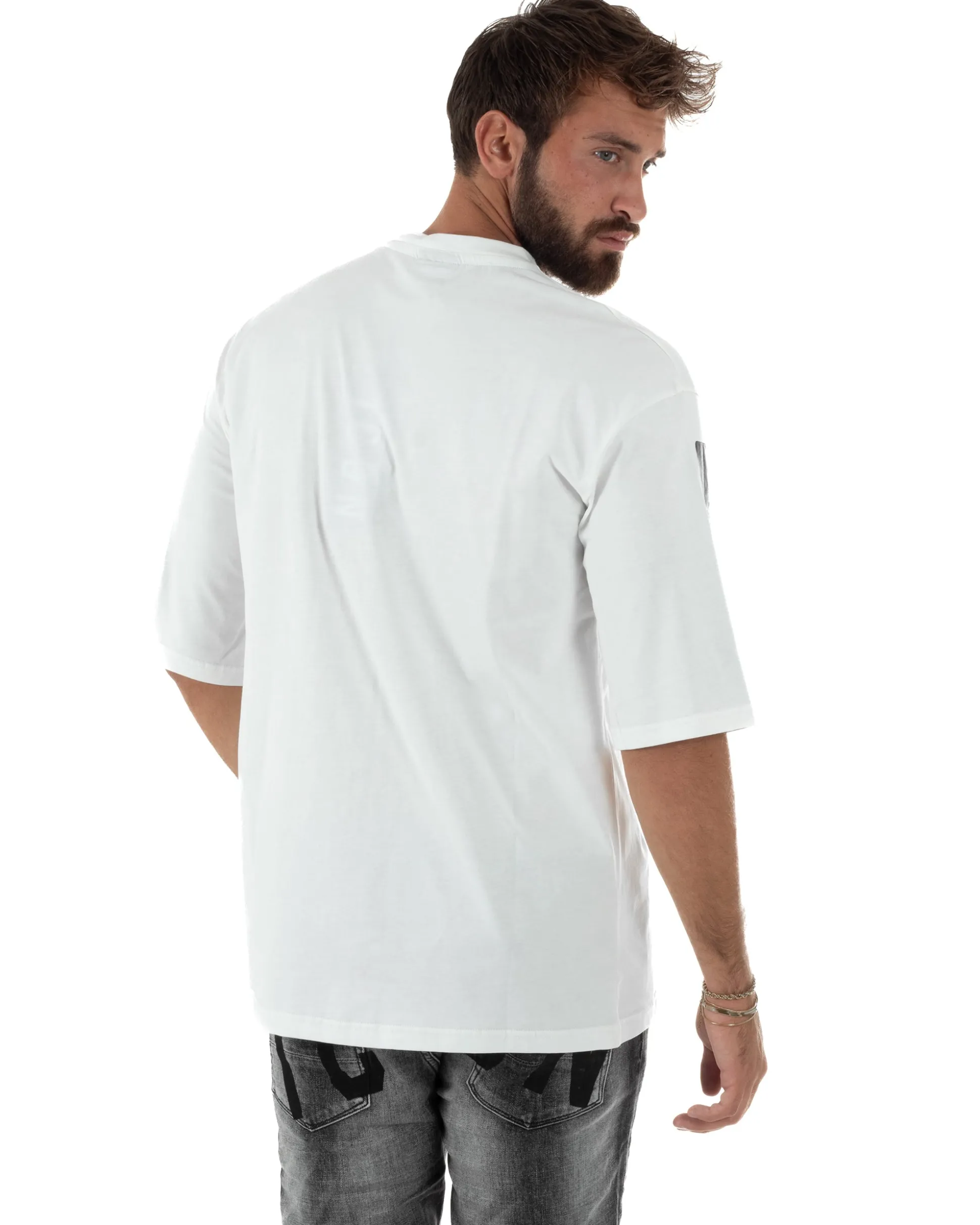 T-shirt Uomo Girocollo Stampa Basic Oversize Bianco ICON ICUF2W6T006