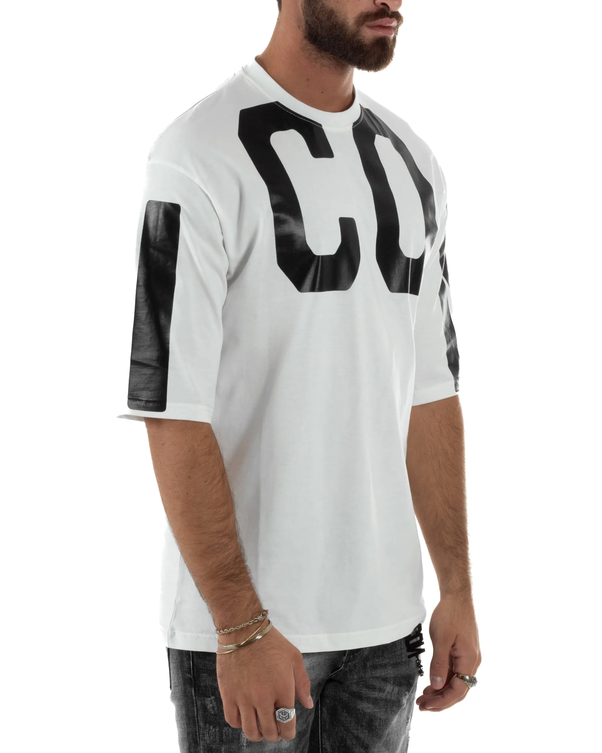 T-shirt Uomo Girocollo Stampa Basic Oversize Bianco ICON ICUF2W6T006