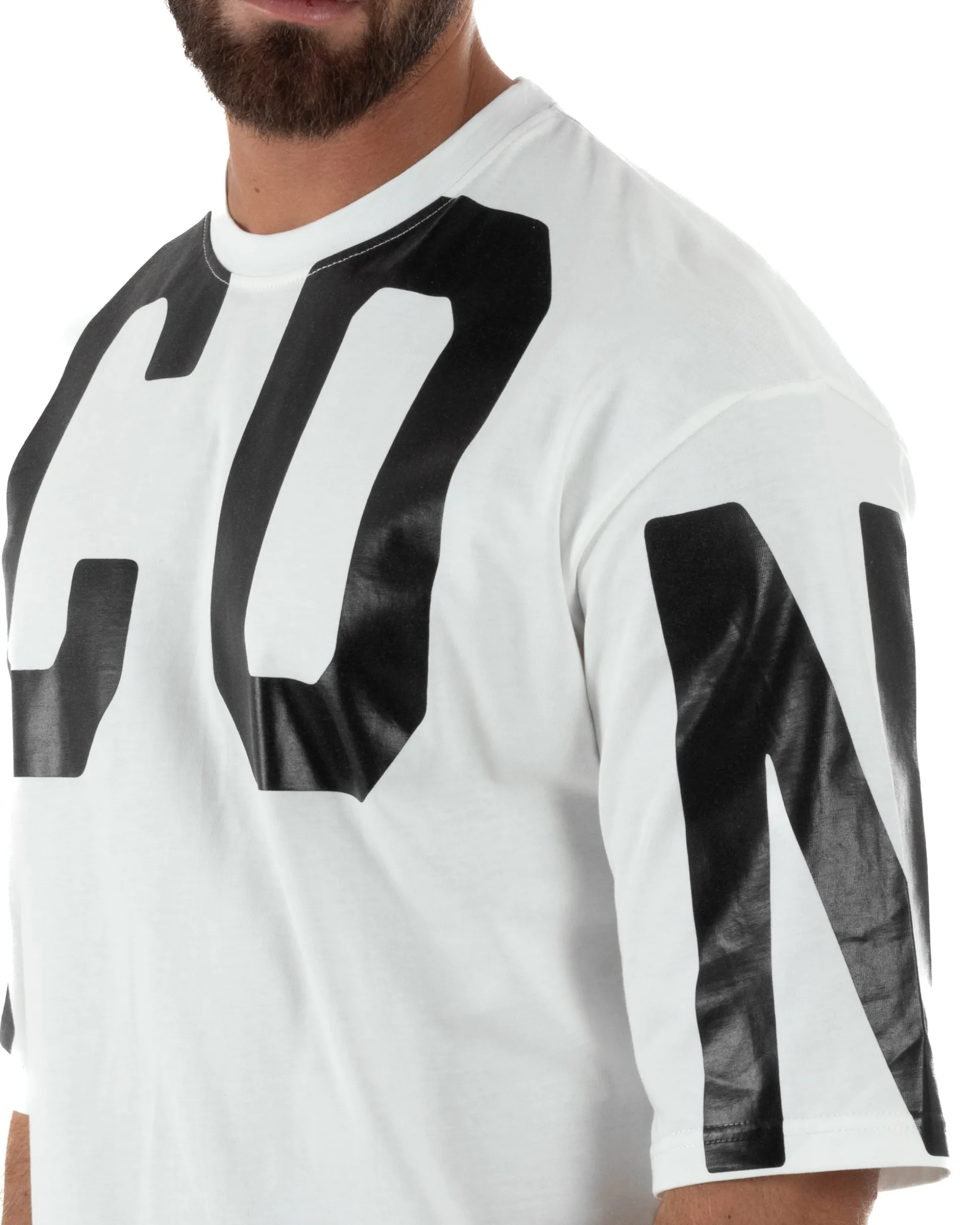 T-shirt Uomo Girocollo Stampa Basic Oversize Bianco ICON ICUF2W6T006