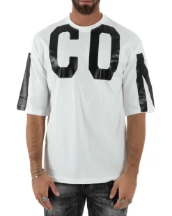 T-shirt Uomo Girocollo Stampa Basic Oversize Bianco ICON ICUF2W6T006