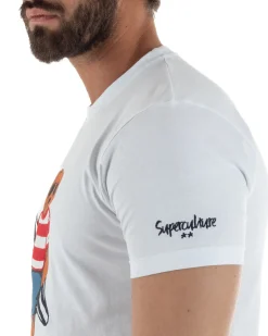 T-shirt uomo girocollo stampa ricamo orsetto saint tropez basic bianco SUPERCULTURE-A1915