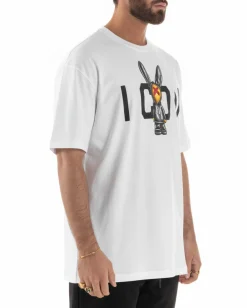 T-shirt uomo girocollo stampa pupazzo basic bianco ICON IUT026